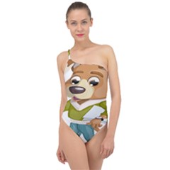 Dog Pet Dressed Point Papers Classic One Shoulder Swimsuit by Sapixe