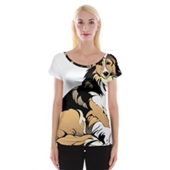 Dog Sitting Pet Collie Animal Cap Sleeve Tops