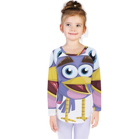 Bird Violet Beak Feather Fun Kids  Long Sleeve Tee by Sapixe