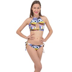 Bird Violet Beak Feather Fun Cross Front Halter Bikini Set by Sapixe