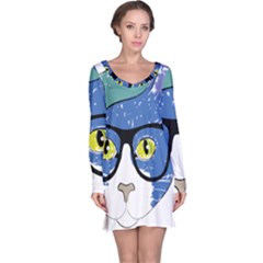 Drawing Cat Pet Feline Pencil Long Sleeve Nightdress by Sapixe