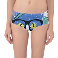 Drawing Cat Pet Feline Pencil Mid-Waist Bikini Bottoms