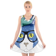 Drawing Cat Pet Feline Pencil V-neck Sleeveless Dress by Sapixe