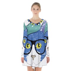 Drawing Cat Pet Feline Pencil Long Sleeve Velvet V-neck Dress