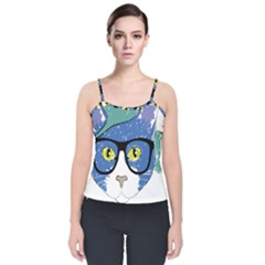 Drawing Cat Pet Feline Pencil Velvet Spaghetti Strap Top