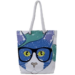 Drawing Cat Pet Feline Pencil Full Print Rope Handle Tote (Small)