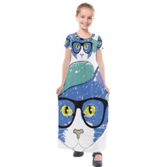 Drawing Cat Pet Feline Pencil Kids  Short Sleeve Maxi Dress