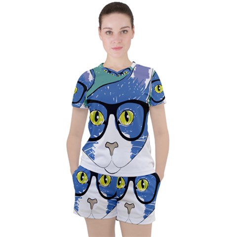 Drawing Cat Pet Feline Pencil Women s Tee And Shorts Set by Sapixe