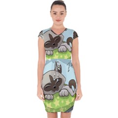 Kitten Kitty Cat Sleeping Sleep Capsleeve Drawstring Dress  by Sapixe