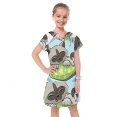 Kitten Kitty Cat Sleeping Sleep Kids  Drop Waist Dress