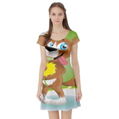 Dog Character Animal Flower Cute Short Sleeve Skater Dress by Sapixe