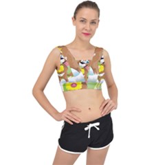 Dog Character Animal Flower Cute V-back Sports Bra by Sapixe