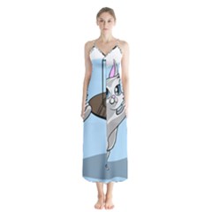 Cat Bird Cage Hunt Hunting Pet Button Up Chiffon Maxi Dress