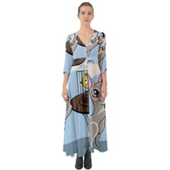 Cat Bird Cage Hunt Hunting Pet Button Up Boho Maxi Dress by Sapixe