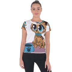 Kitty Cat Big Eyes Ears Animal Short Sleeve Sports Top  by Sapixe