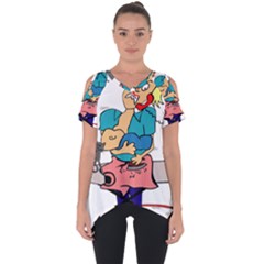 Housewife Multitasking Woman Cut Out Side Drop Tee