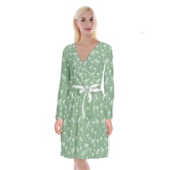 Tropical Pattern Long Sleeve Velvet Front Wrap Dress by Valentinaart
