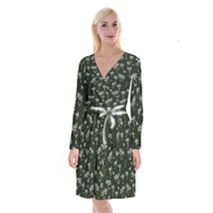 Tropical Pattern Long Sleeve Velvet Front Wrap Dress by Valentinaart