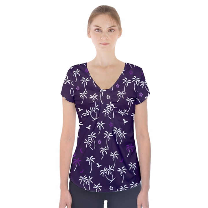 Tropical pattern Short Sleeve Front Detail Top