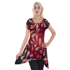 Beautiful Black And Red Florals  Short Sleeve Side Drop Tunic by flipstylezfashionsLLC