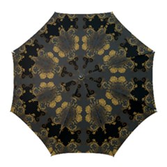Beautiful Black And Gold Seamless Floral  Golf Umbrellas by flipstylezfashionsLLC