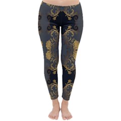 Beautiful Black And Gold Seamless Floral  Classic Winter Leggings by flipstylezfashionsLLC