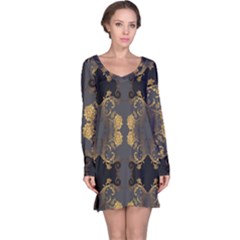 Beautiful Black And Gold Seamless Floral  Long Sleeve Nightdress by flipstylezfashionsLLC