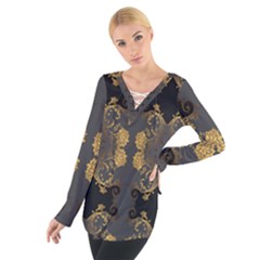 Beautiful Black And Gold Seamless Floral  Tie Up Tee by flipstylezfashionsLLC