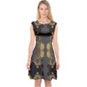 Beautiful black and gold seamless floral  Capsleeve Midi Dress View1