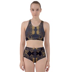 Beautiful Black And Gold Seamless Floral  Racer Back Bikini Set by flipstylezfashionsLLC