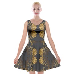 Beautiful Black And Gold Seamless Floral  Velvet Skater Dress by flipstylezfashionsLLC