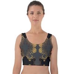 Beautiful Black And Gold Seamless Floral  Velvet Crop Top by flipstylezfashionsLLC