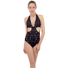 Beautiful Elegant Roses On Black  Halter Front Plunge Swimsuit by flipstylezfashionsLLC