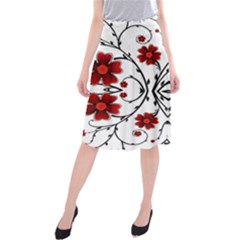 Beautiful Red Flowers Seamless Midi Beach Skirt by flipstylezfashionsLLC