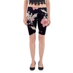 Beautiful Tropical Black Pink Florals  Yoga Cropped Leggings by flipstylezfashionsLLC