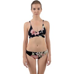 Beautiful Tropical Black Pink Florals  Wrap Around Bikini Set by flipstylezfashionsLLC