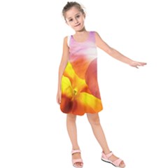 Big Colorful Tropical Yellow And Purple  Kids  Sleeveless Dress by flipstylezfashionsLLC