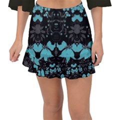 Blue Green Back Ground Floral Pattern Fishtail Mini Chiffon Skirt by flipstylezfashionsLLC