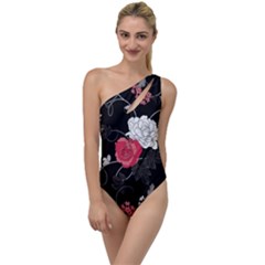 Elegant Pink Roses To One Side Swimsuit by flipstylezfashionsLLC