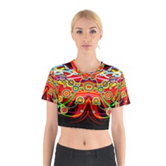 Colorful Artistic Retro Stringy Colorful Design Cotton Crop Top by flipstylezfashionsLLC