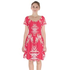 Red Chinese Inspired  Style Design  Short Sleeve Bardot Dress by flipstylezfashionsLLC