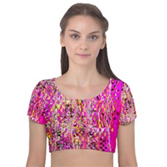 Hot Pink Mess Snakeskin Inspired  Velvet Short Sleeve Crop Top  by flipstylezfashionsLLC