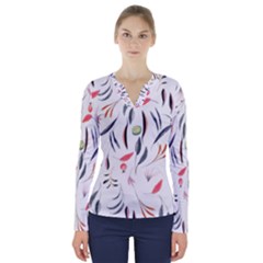 Watercolor Tablecloth Fabric Design V-neck Long Sleeve Top