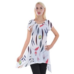 Watercolor Tablecloth Fabric Design Short Sleeve Side Drop Tunic by Nexatart