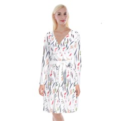 Watercolor Tablecloth Fabric Design Long Sleeve Velvet Front Wrap Dress