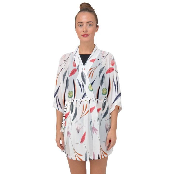 Watercolor Tablecloth Fabric Design Half Sleeve Chiffon Kimono