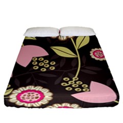 Flowers Wallpaper Floral Decoration Fitted Sheet (queen Size)