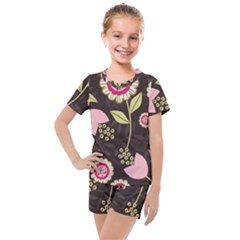 Flowers Wallpaper Floral Decoration Kids  Mesh Tee And Shorts Set