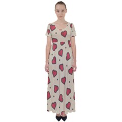 Design Love Heart Seamless Pattern High Waist Short Sleeve Maxi Dress by Nexatart