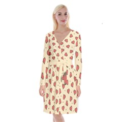 Design Love Heart Seamless Pattern Long Sleeve Velvet Front Wrap Dress